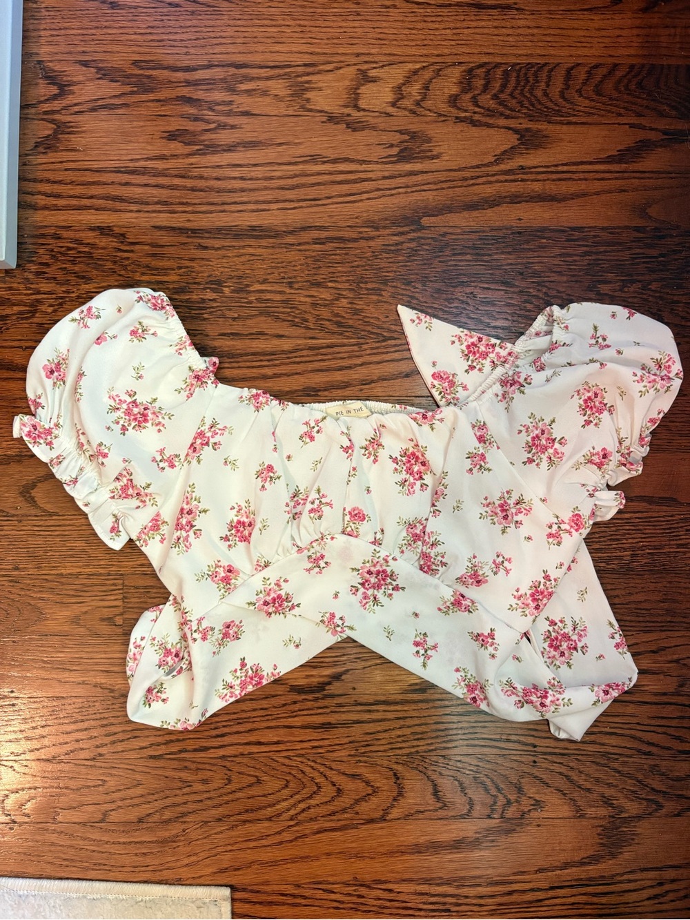 Floral Off-Shoulder Long Sleeve Top - White with Pink Roses